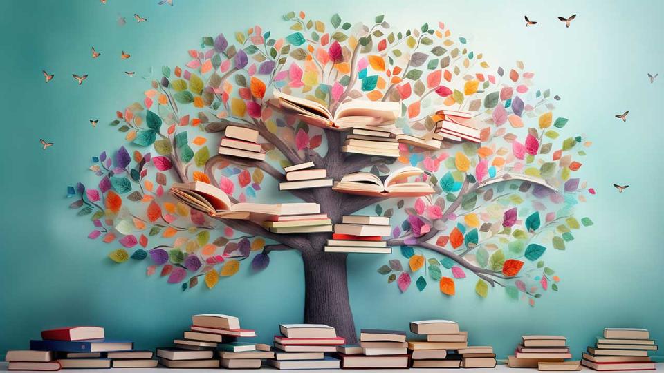 Konzept mit Baum mit Bücher wie Blätter. 